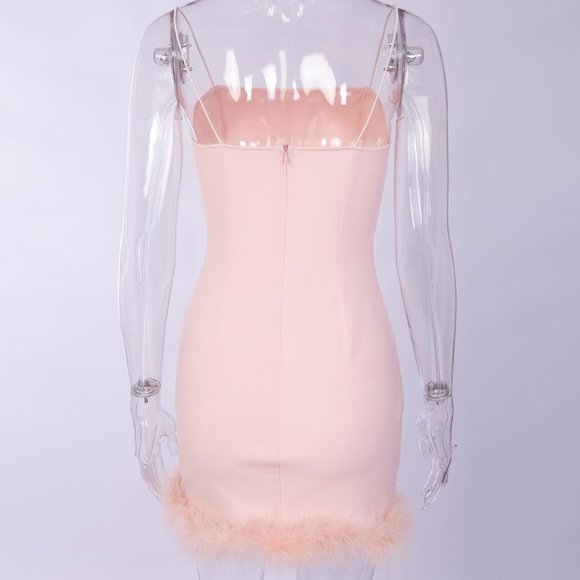 Spaghetti Strap Club Fur Classy Women Party Dress - Picture 2 of 9